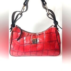 Dooney & Bourke Hobo Shoulder Bag Croco Embossed Leather Deep Lipstick Red Vtg